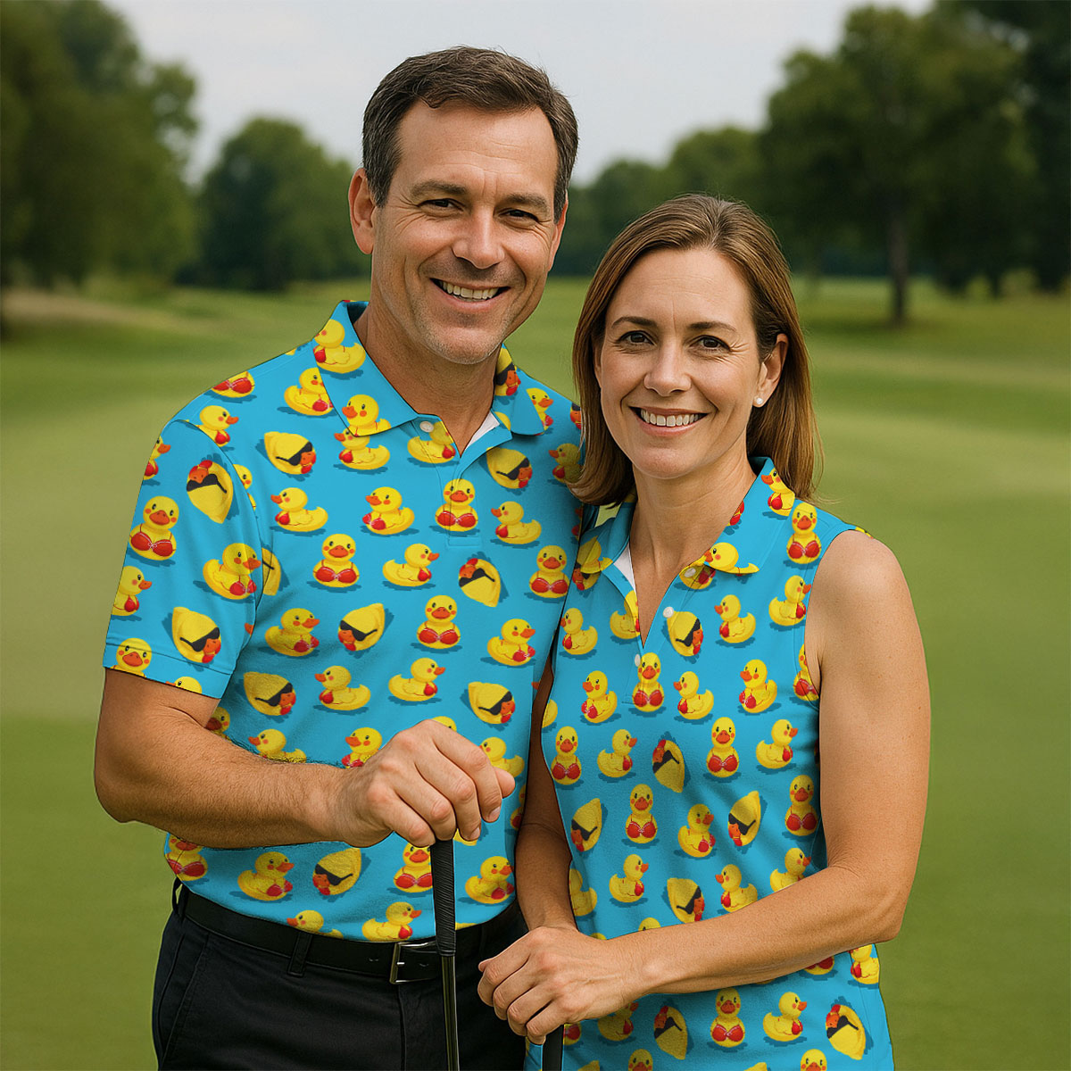 Funny Bikini Rubber Duck Golf Polo Shirt, Hawaiian Golf Shirt, Golf Polo Shirts For Men