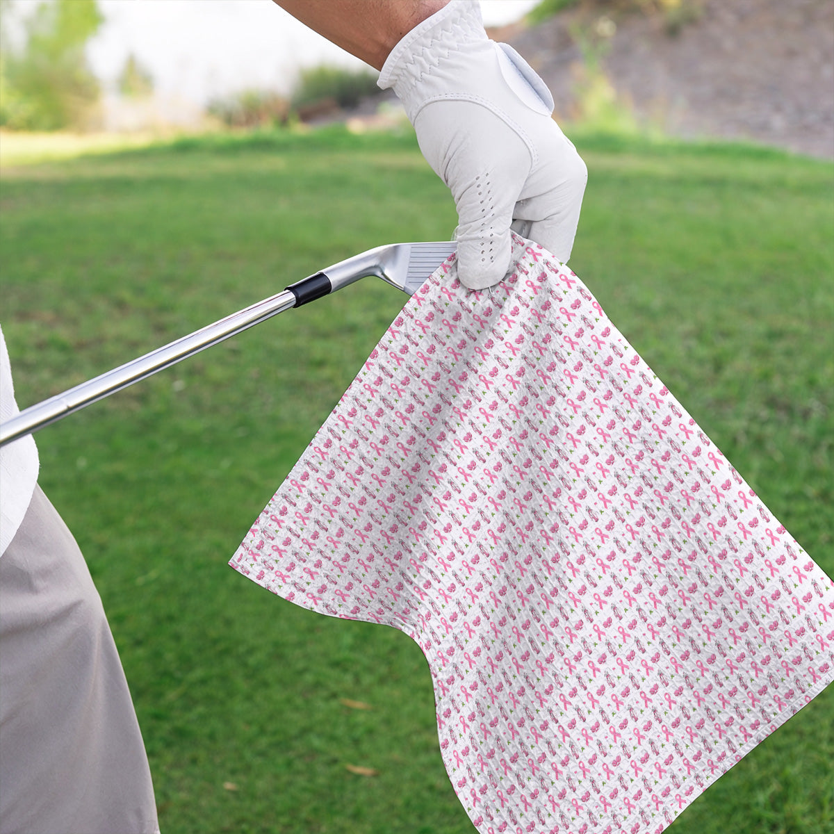 Breast Cancer Pattern Golf Towels, Pink Ribbon Golf Towel for Golf Lovers, Support Breast Cancer Awareness Gift