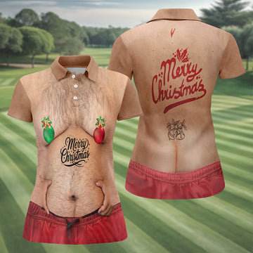 Funny Ugly Hairy Belly Women's Golf Tops, Christmas Golf Shirt, Ladies Golf Polos, Golfing Apparel