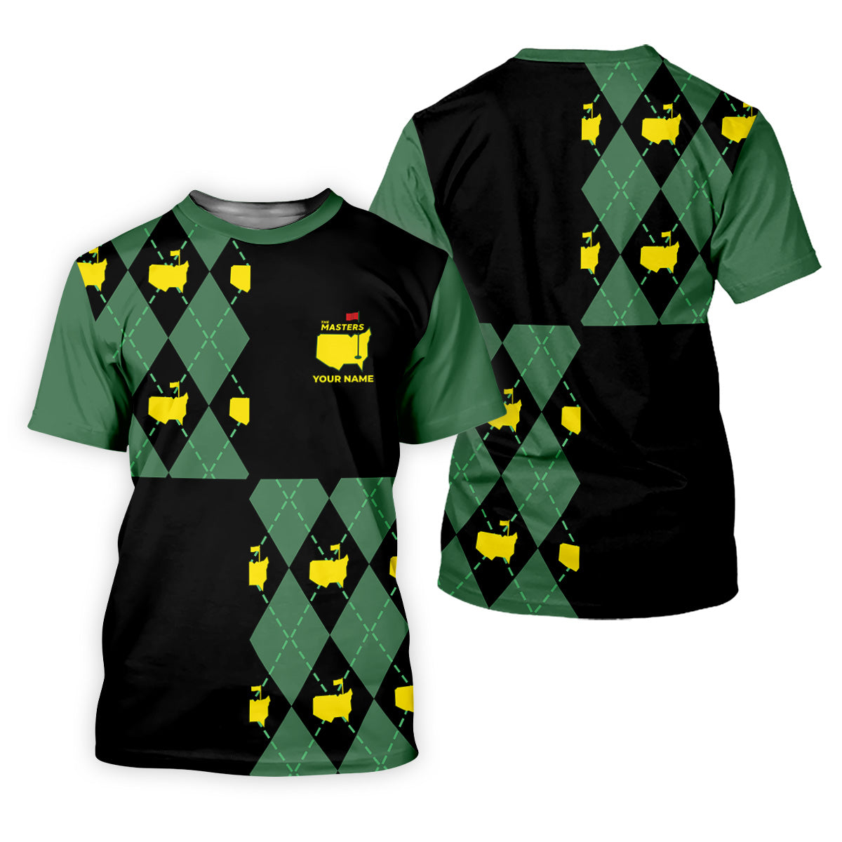 Green and Black Argyle Golf Shirt, Mens Golf Polo Shirt Cool Golf Gifts, Golfing Apparel