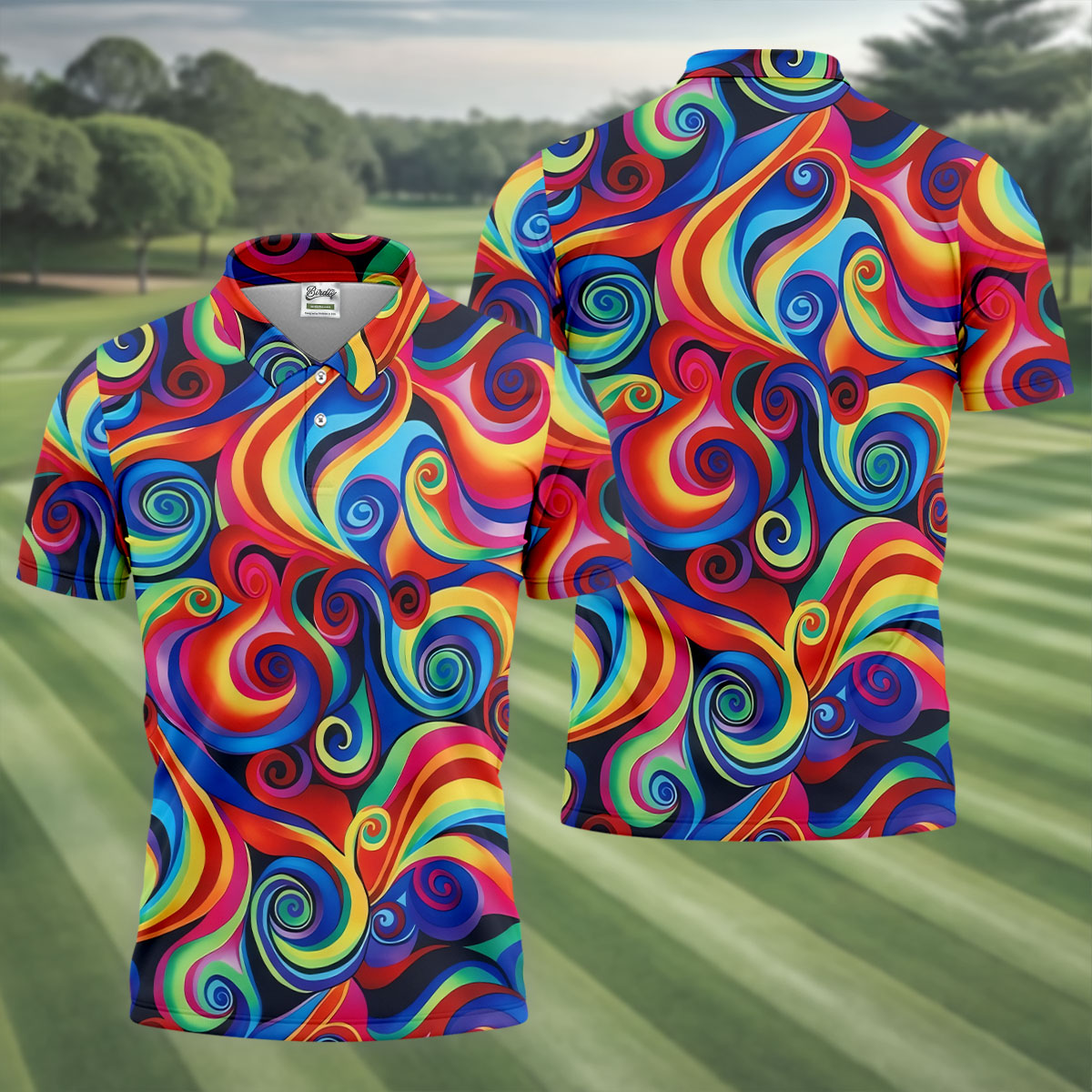 Colorful Rainbow Swirl Abstract Golf Shirt, Men's Golf Shirt, Golf Polo Shirts For Men, Men's Golf Apparel