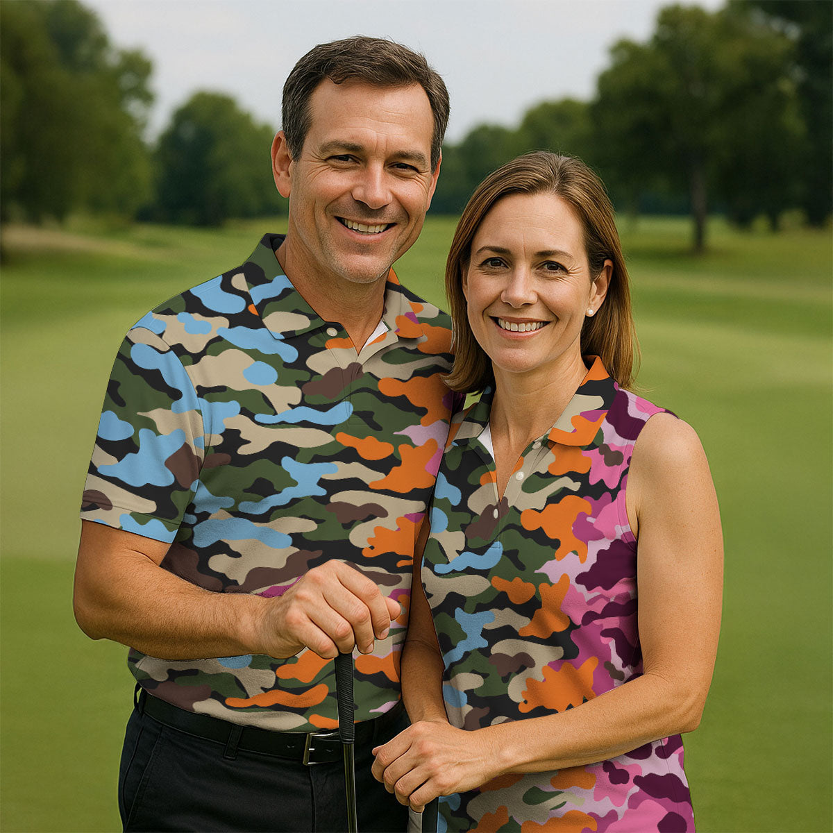 Rainbow Camouflage Golf Tops For Men, Cool Golf Outfit, Polo Shirtor Men, Golf Shirts For Men