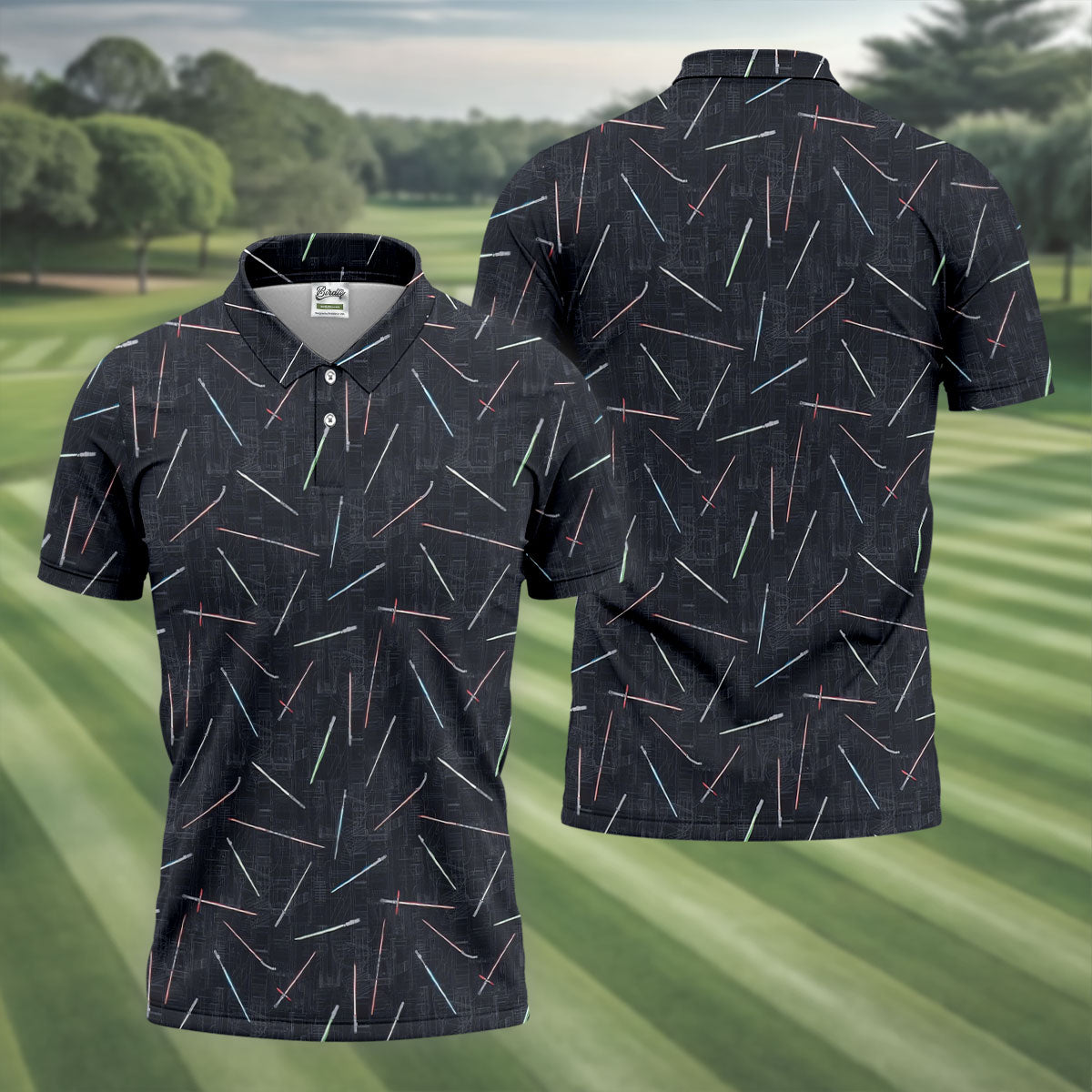 Minimalist Neon Lightsaber Pattern Golf Shirt, Mens Polo Shirts, Golf Shirts For Men