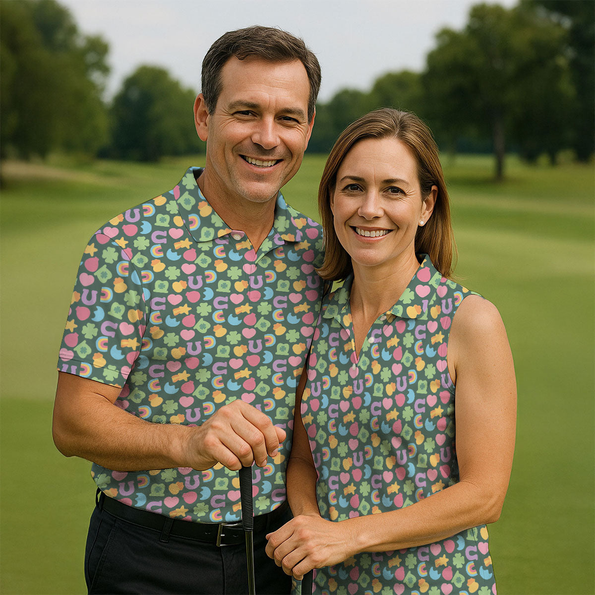 St Patrick's Day Lucky Charms Green Golf Shirt, Cute Golf Outfit, Polo ShirtFor Men, Golf Shirts For Men