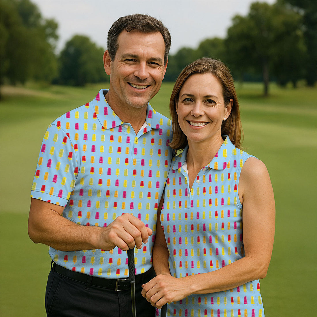 Colorful Popsicle Summer Pattern Golf Shirt, Mens Golf Polo, Printed Golf Shirts