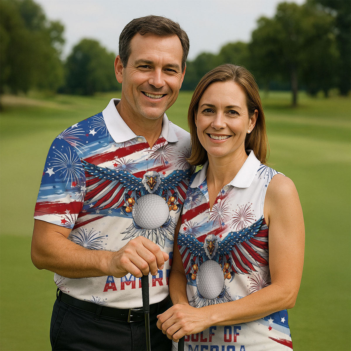 Golf Of America 250th Anniversary Red White Blue Brush Stripes Patriotic 4th Of July Golf Shirts For Men