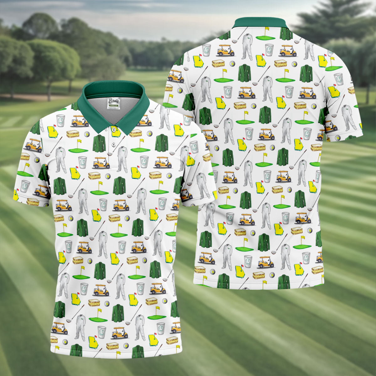 Golf Tournament Augusta Golf Seamless Pattern Performance Golf Shirt, Golf Tops For Men, Golf Shirts For Men