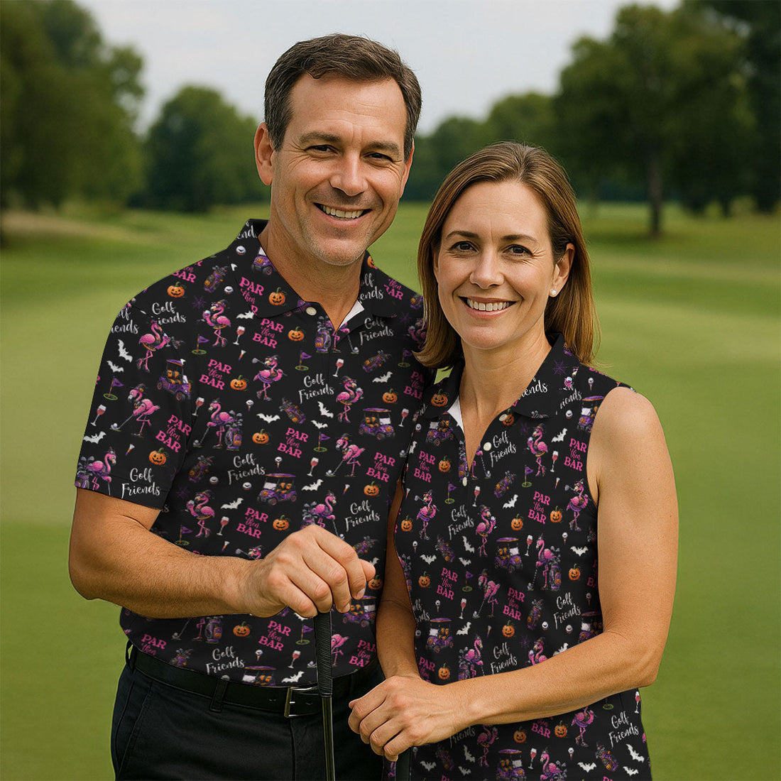 Black Par Then Bar Flamingo Halloween Shirt, Men's Golf Shirt, Hawaiian Golf Shirt