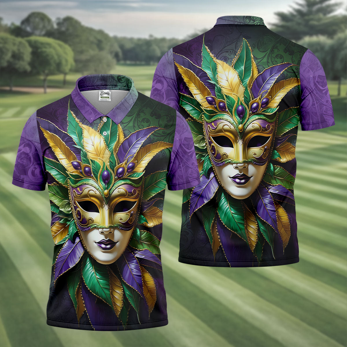 Mardi Gras Festival Mask All Over Print Golf Tops For Men, Polo ShirtFor Men, Golf Shirts For Men