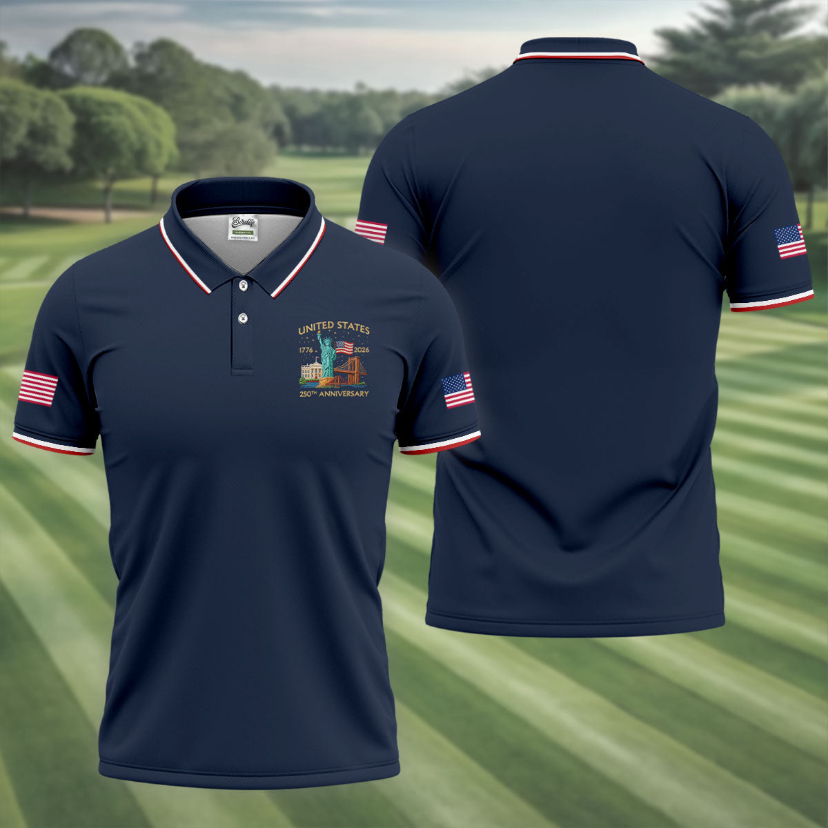 US 250th Anniversary Patriotic Golf Shirt, American Symbols 4th Of July Golf Shirts For Men
