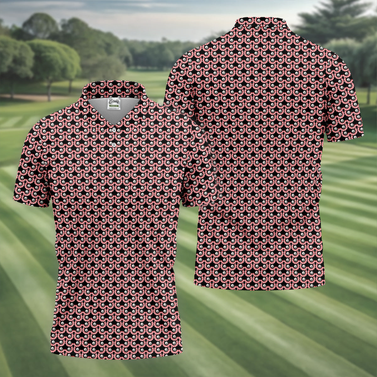 Golf Ball Candy Cane Golf Shirt, Fun Golf Shirts For Men, Golfing Apparel, Golf Shirts For Men