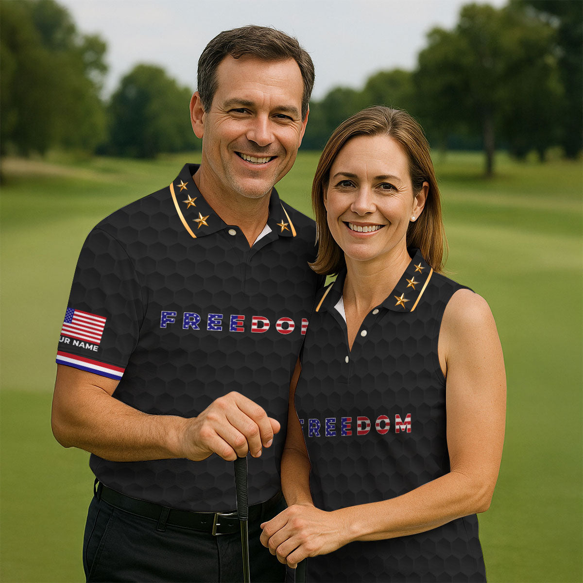 Freedom American Bald Eagle 250th Anniversary Black Golf Shirt, Patriotic 4th Of July Golf Shirts For Men