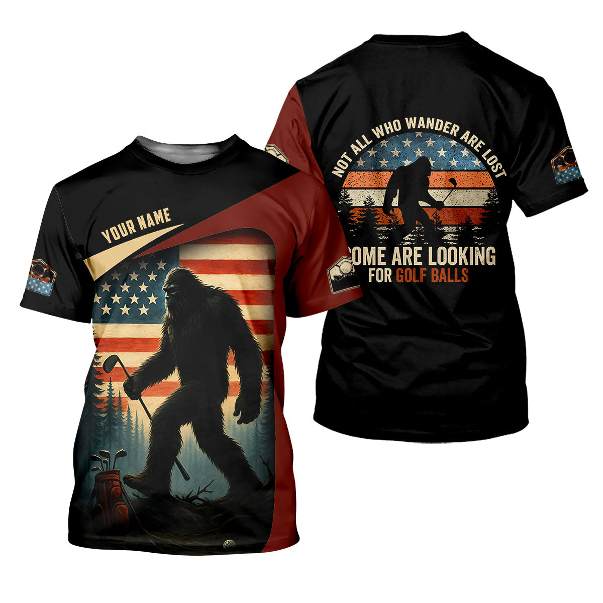 Bigfoot Golf Shirt, Patriotic Golf Polo Shirt Men's Long Seeve Golf Shirts, Golf Gifts For Men