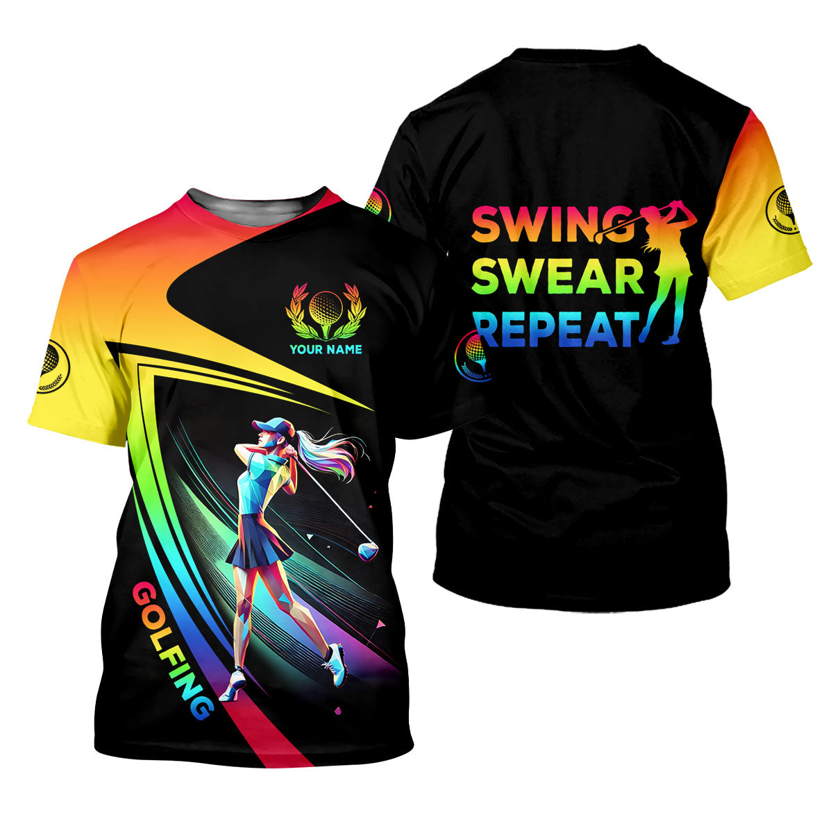 Swing Swear Repeat Personalized Funny Golf Polo ShirtCustom Ladies Golf Shirt