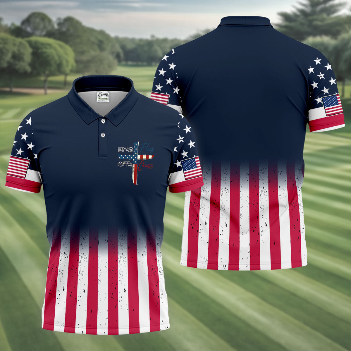Stand For The Flag Kneel For The Cross Patriotic Golf Shirt, 250 Years 4th Of July Golf Shirts For Men
