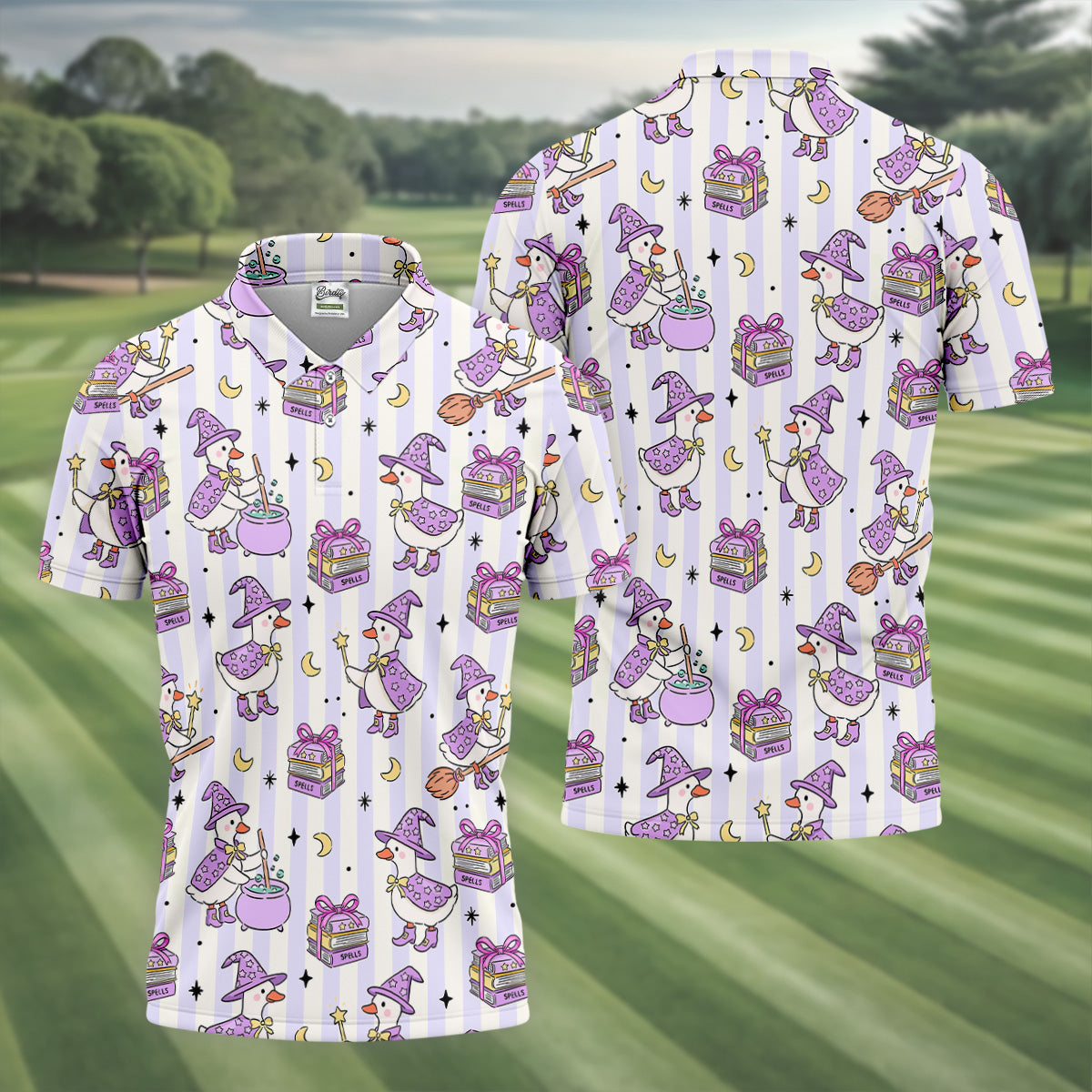 Halloween Witch Goose Purple Pastel Fun Golf Shirts For Men, Polo ShirtFor Men, Golfing Apparel
