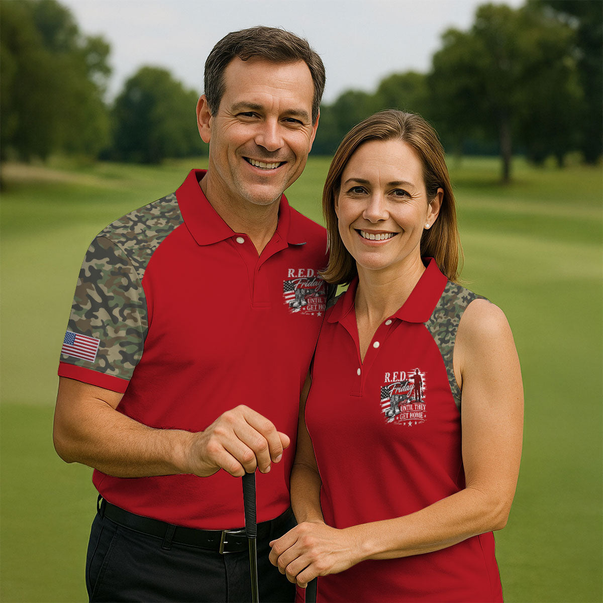 RED Friday Untill They Get Home Red Camo Golf Shirt, Veteran Memorial 250 Years Polo Shirtor Men