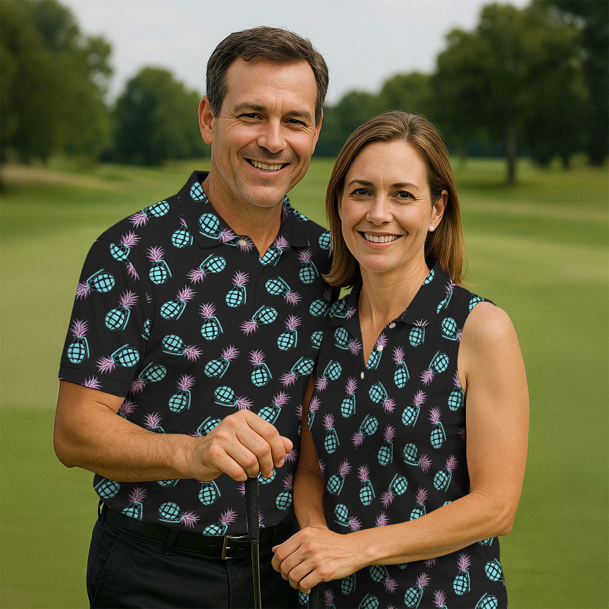 Grenade Pineapple Tropical Golf Shirt, Men's Funny Golf Shirts, Golf Shirts For Men, Polo For Men