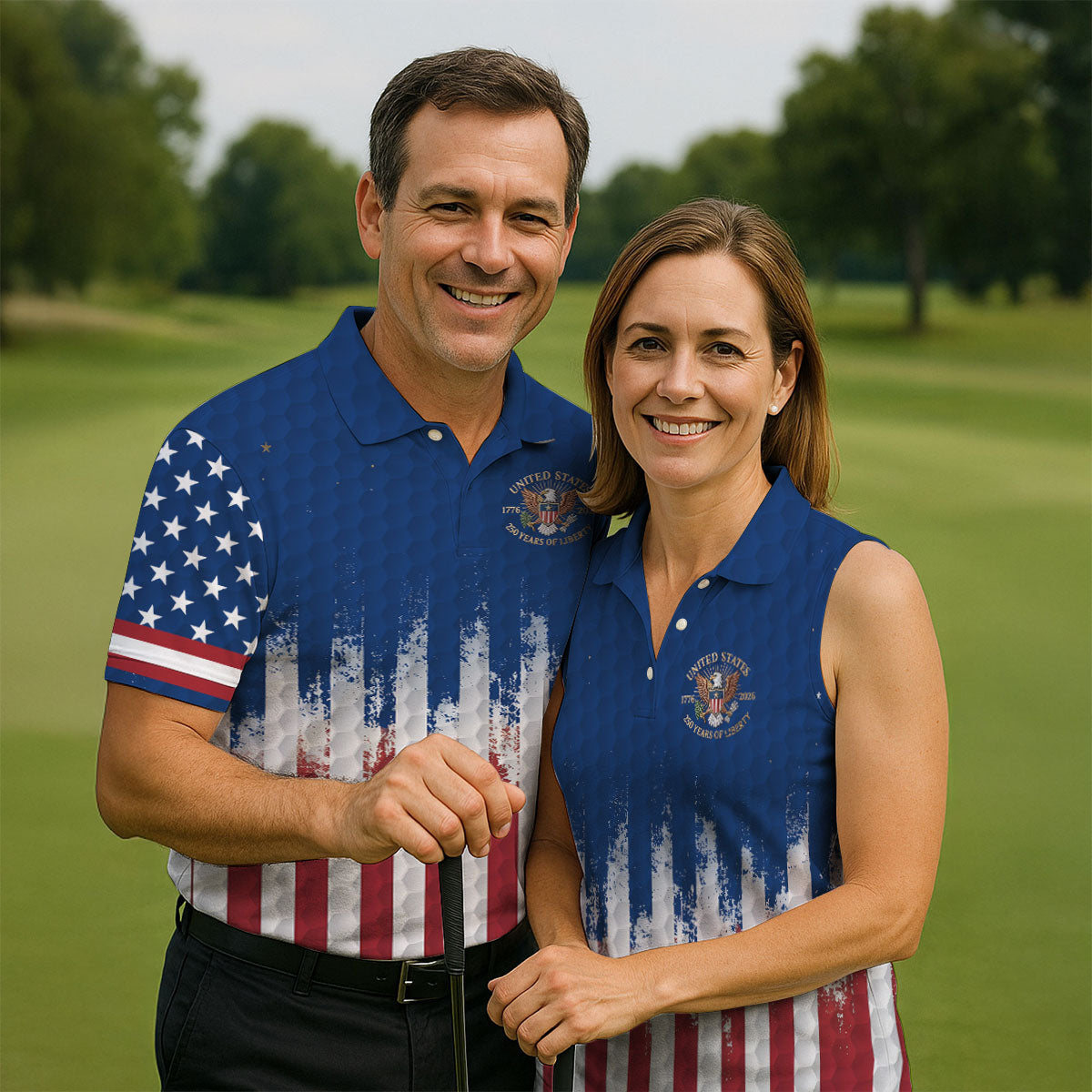 250 Years Of Liberty Distressed American Flag Golf Shirt, Patriotic 4th Of July Golf Shirts For Men