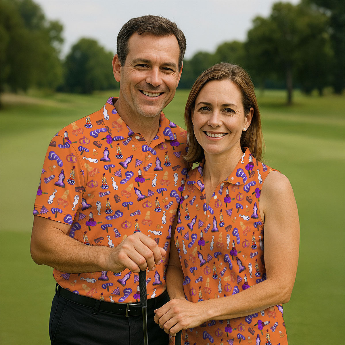 Funny Dirty Orange And Purple Halloween Golf Shirt, Fun Golf Shirts For Men, Cool Golf Gift