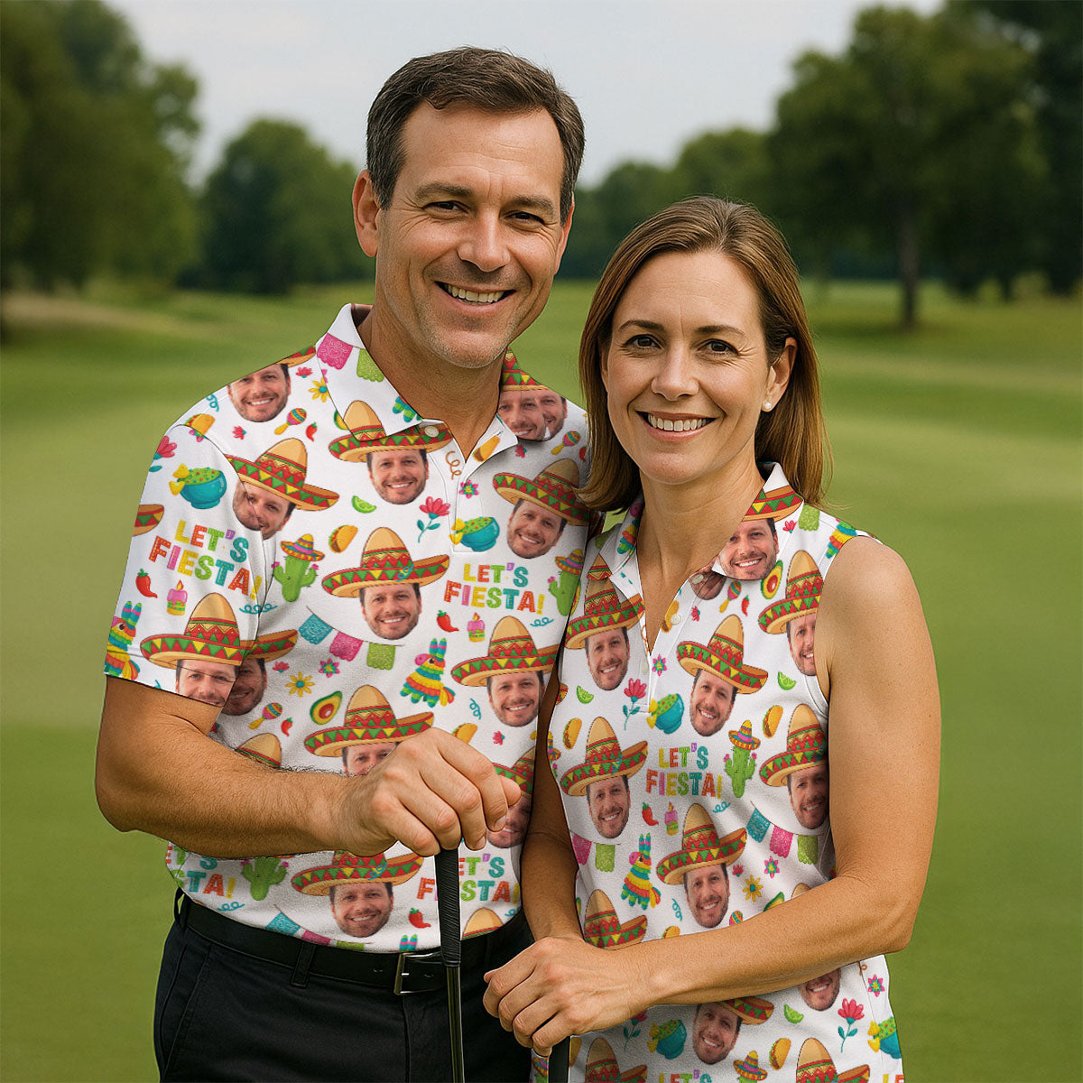 Let's Fiesta Cinco De Mayo Celebration Fiesta Themed Custom Face White Golf Shirt For Women