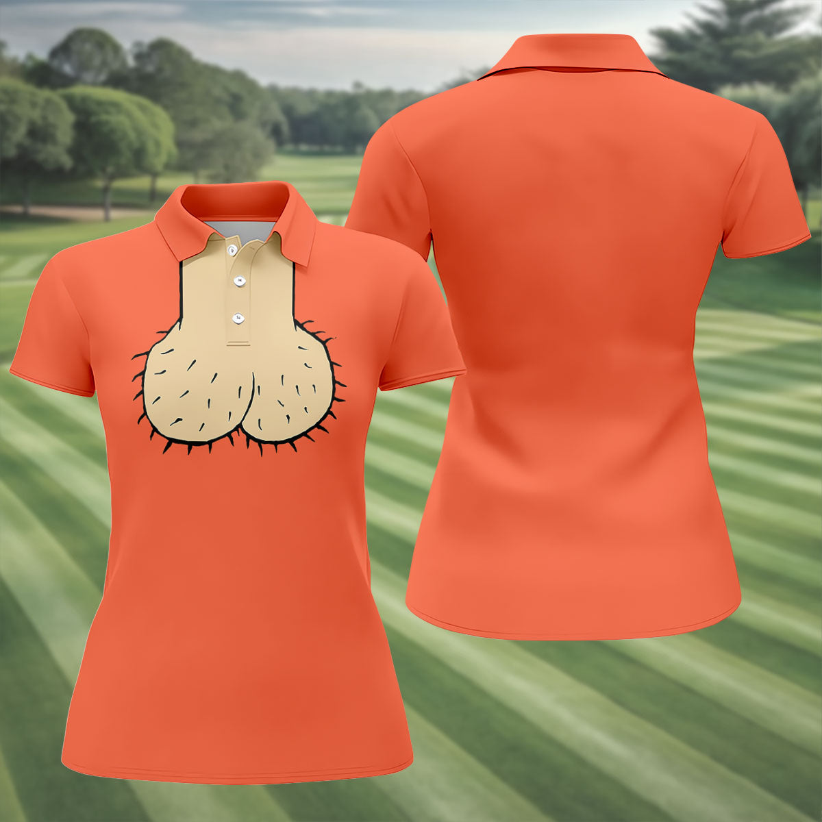 Orange Funny Dickhead Faux Chest Golf Shirt, Ladies Golf Shirts, Golf Polo For Women