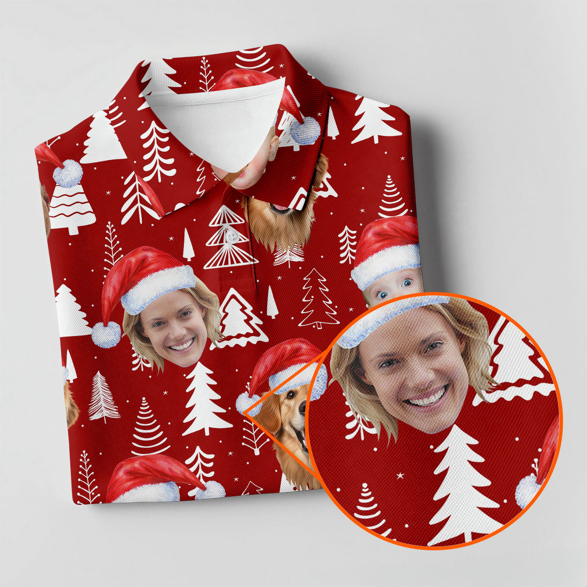 Custom Face Snow Pine Tree Red Golf Shirt, Christmas Golf Shirt, Women's Golf Tops, Golf Gift For Ladies
