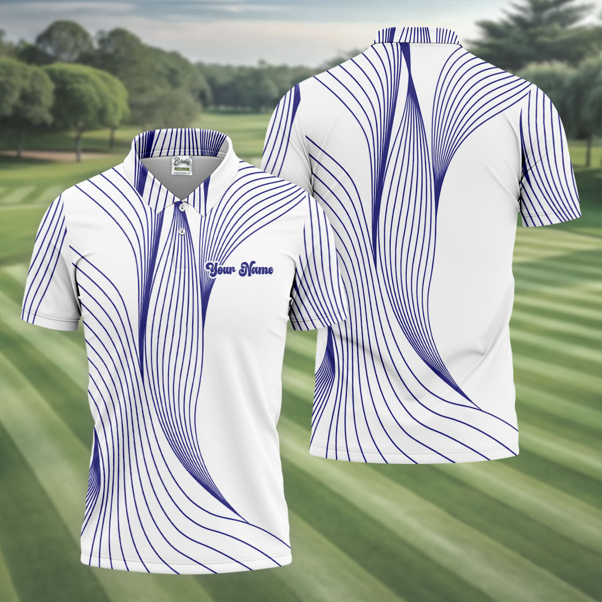 Geometric Line Wavy Line Purple And White Custom Name Golf Shirts For Men, Men's Golf Shirt, Polo ShirtFor Men