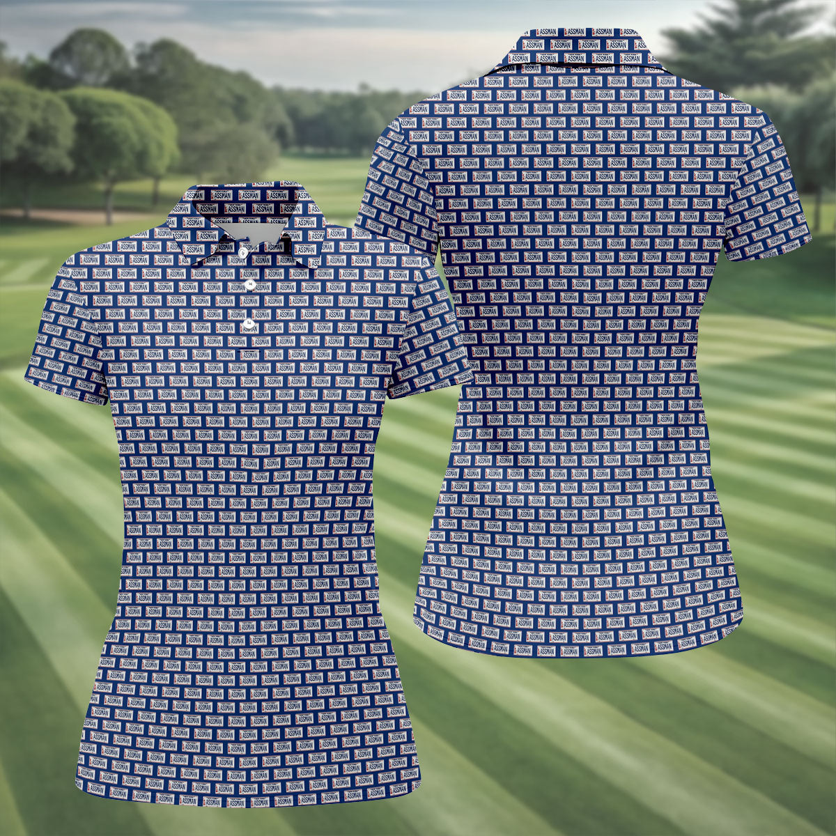 Blue New York Assman Pattern Polo Shirt, Golf Tops For Women, Hawaiian Golf Shirt, Women’s Golf Polo