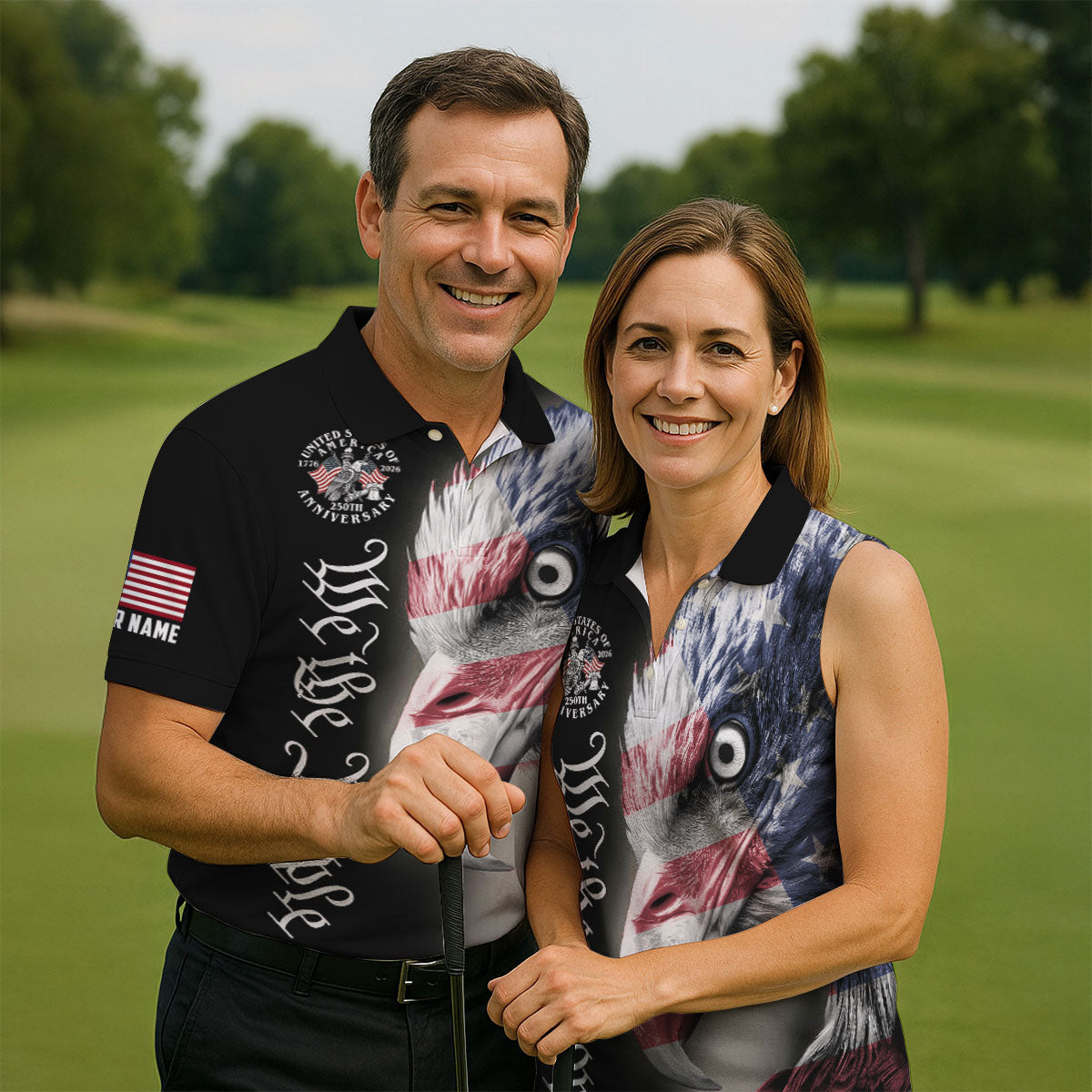 We The People Patriotic Bald Eagle 250 Years American Flag Golf Shirt, 250 Years 4th Of July Golf Shirts For Men