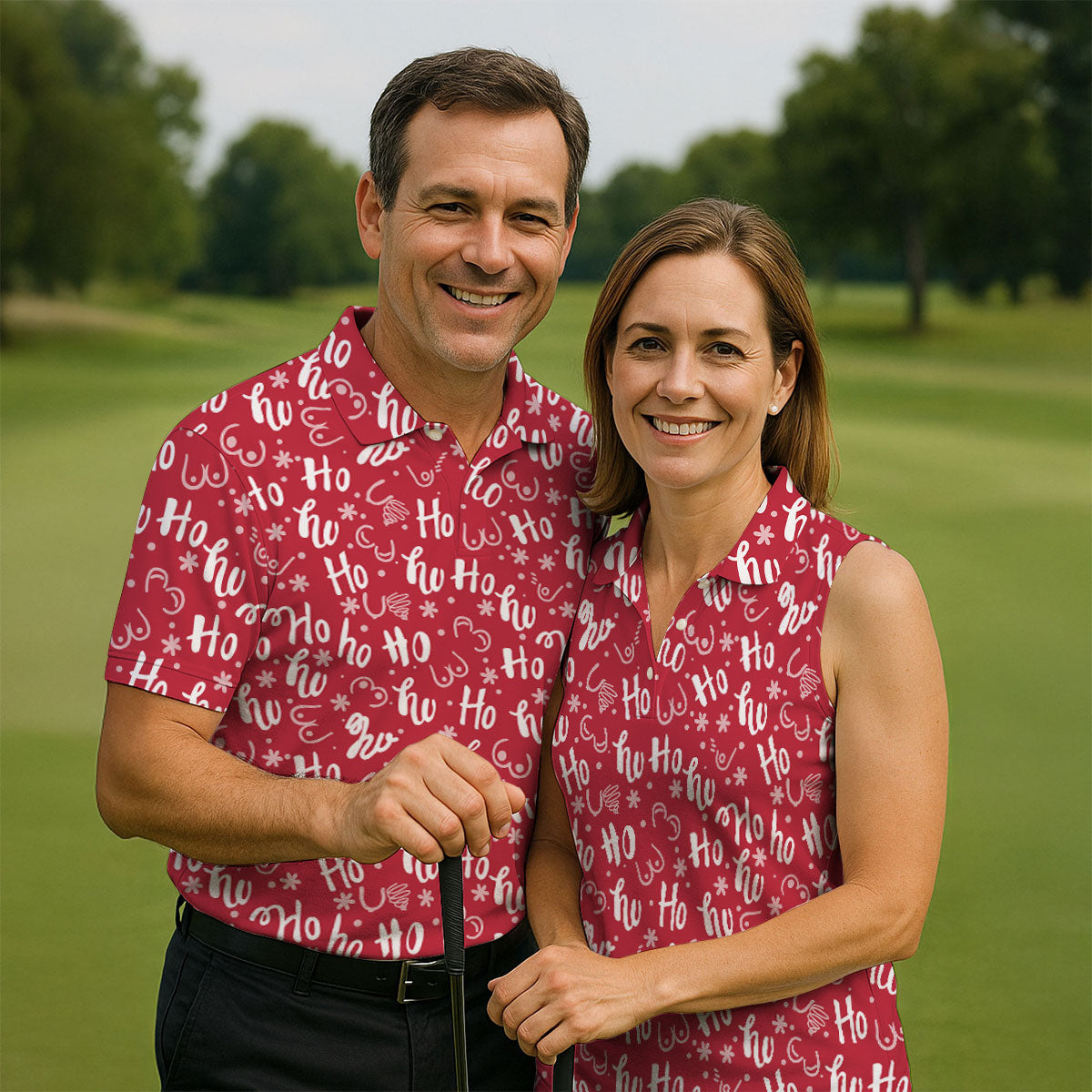 Funny Red Xmas Fun Womens Golf Shirts, Ladies Golf Tops, Christmas Golf Gift, Women's Polo Shirt