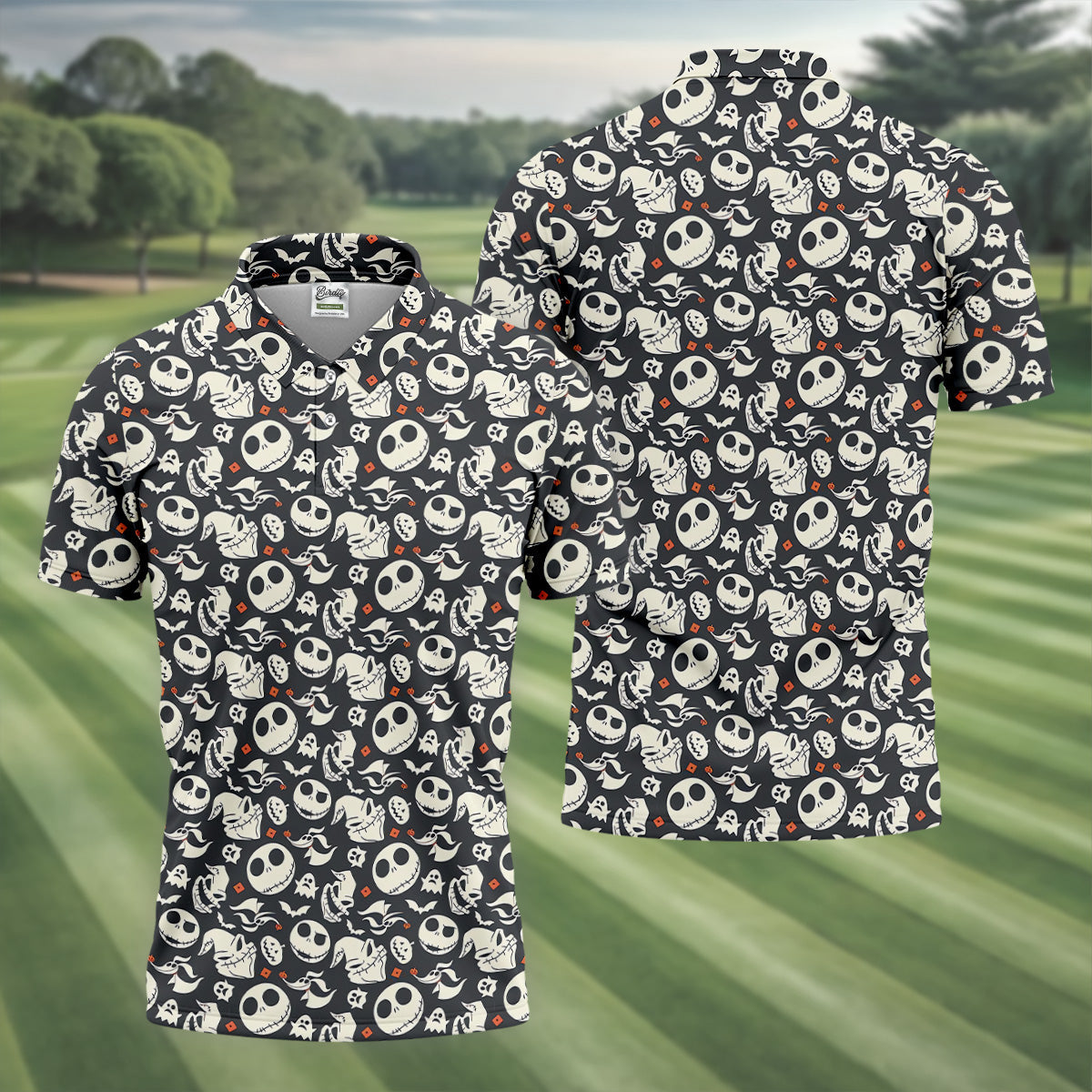 Nightmare Skull Golf Tops For Men, Horror Pattern Polo ShirtFor Men, Halloween Golf Shirt