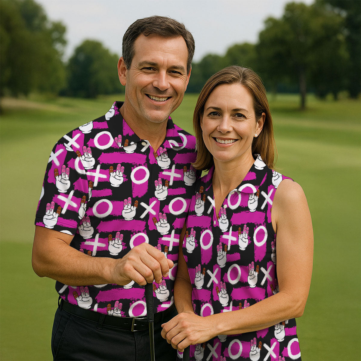 Chocolate Fingers Adult Humor XOXO Black Purple Fun Golf Shirts For Men, Valentines Golf Gift, Polo ShirtFor Men