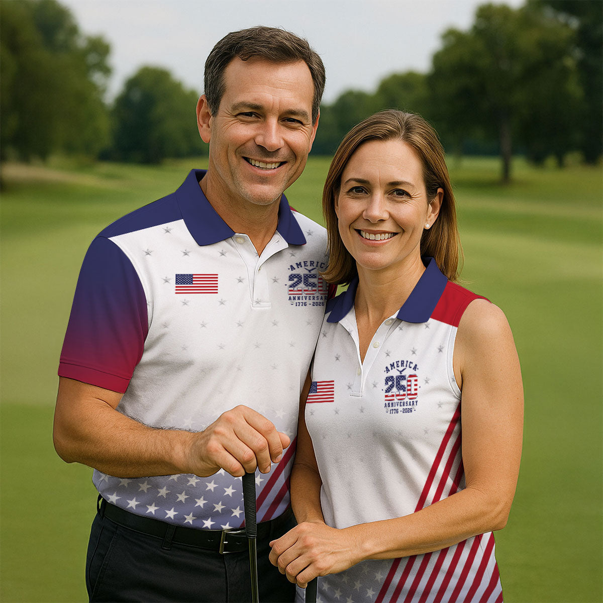 America 250 Anniversary 1776-2026 Flag Logo Golf Shirt For Women, Patriotic 4th Of July Golf Shirt
