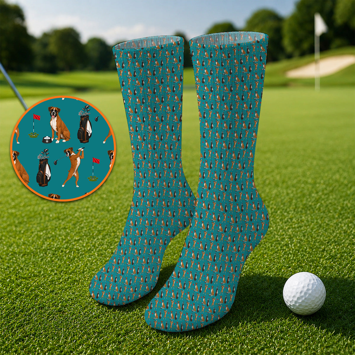 Crazy Boxer Golf Socks, Boxer Golf Pattern Sock for Golfer, Dog Lover Golf Gift