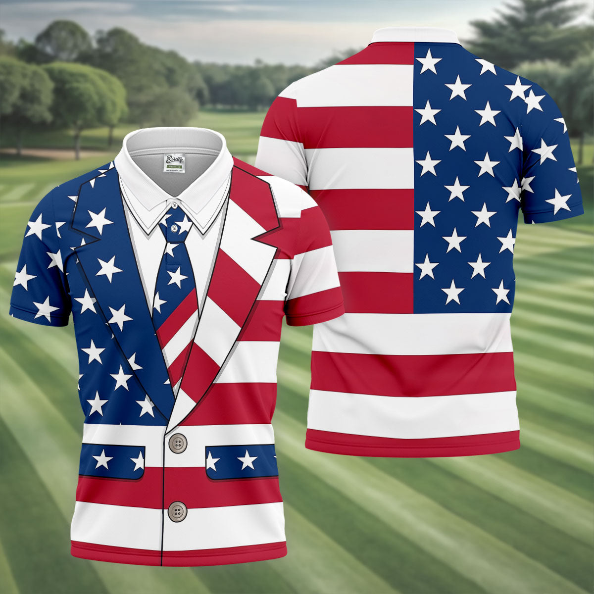 US Flag Tuxedo Costume Patriotic 4th Of July Golf Shirt, 250 Years Polo Shirtor Men