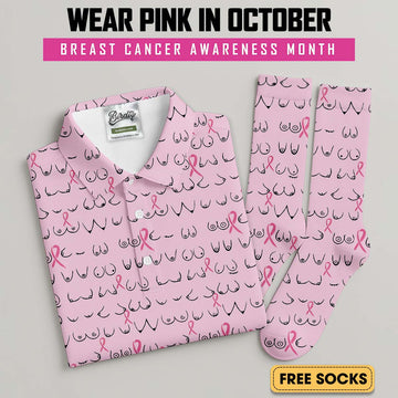 Funny Pink Men's Golf Shirt With Socks Free, Breast Cancer Awareness Gift