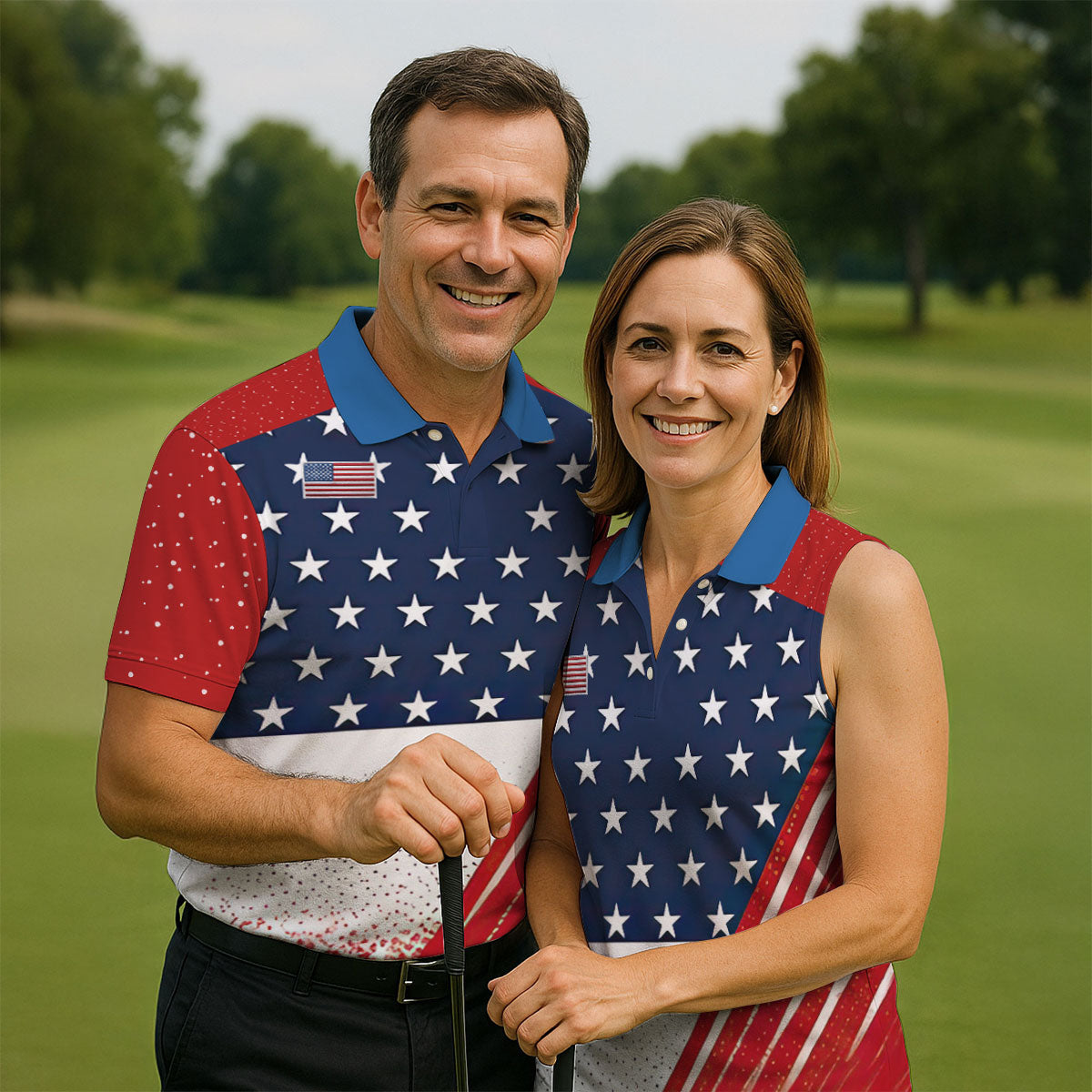 White Star Patriotic 4th Of July American Flag Golf Polo Shirtatriotic Golf Shirt, Golf Shirts For Men