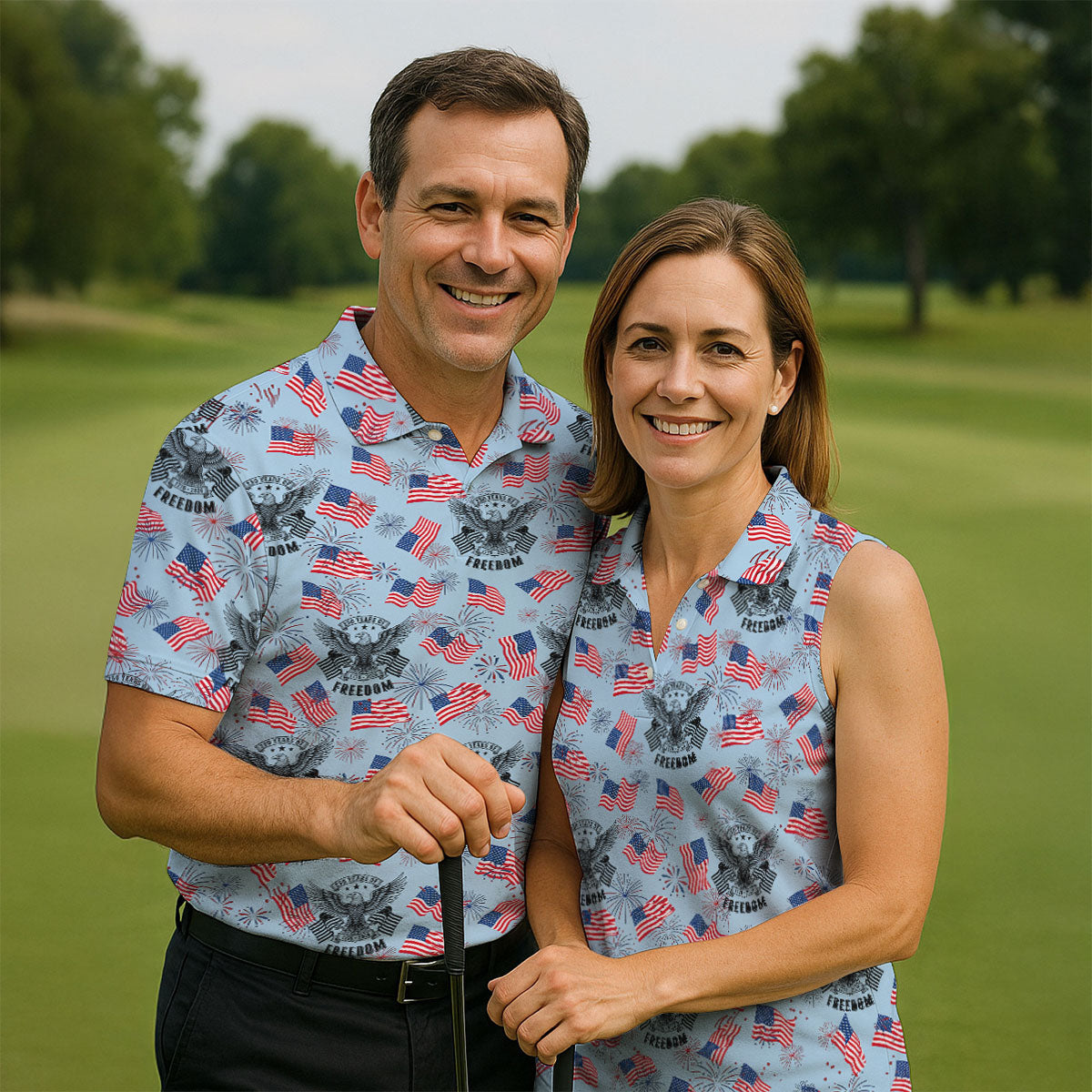 250 Years Of Freedom Festive Flag Vintage Blue Golf Shirt, Patriotic 4th Of July Golf Shirts For Men