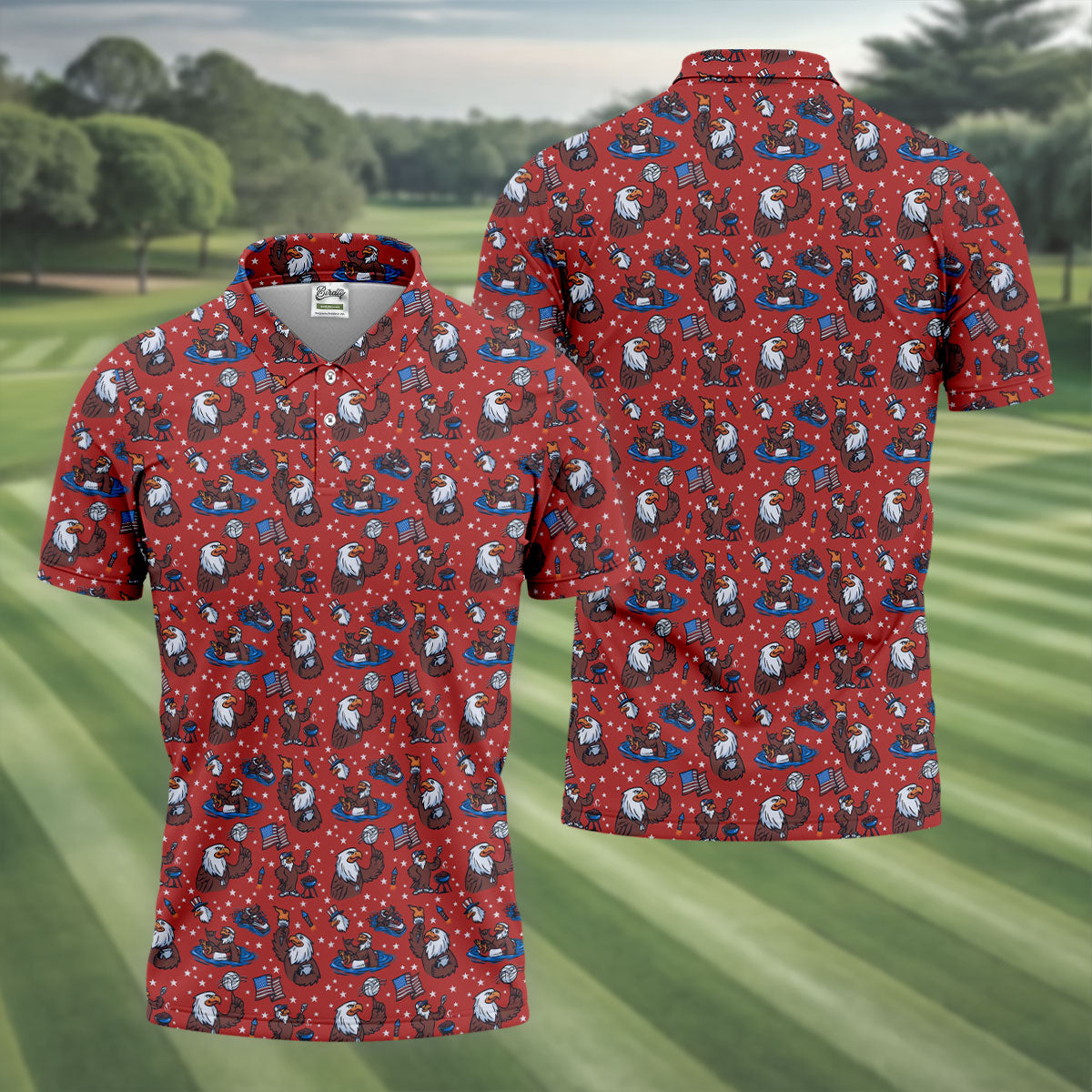 Patriotic Bald Eagle Golf Shirts For Men, 250th Anniversary 4th Of July Golf Shirt, Golf Gift For Men