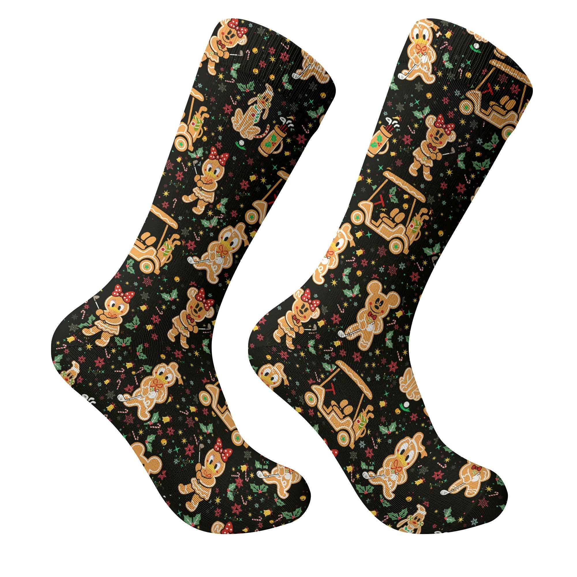 Cartoon Gingerbread Black Golf Socks, Funny Golf Socks, Christmas Golf Gift, Golf Accessory