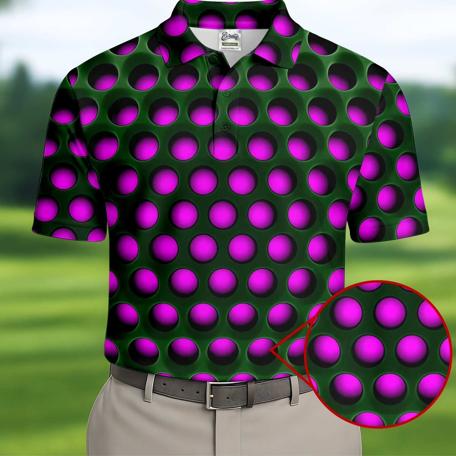 3D Effect Circular Pattern Purple Golf Shirt, Cool Golf Outfit, Men's Funny Golf Shirts, Polo Shirt Men
