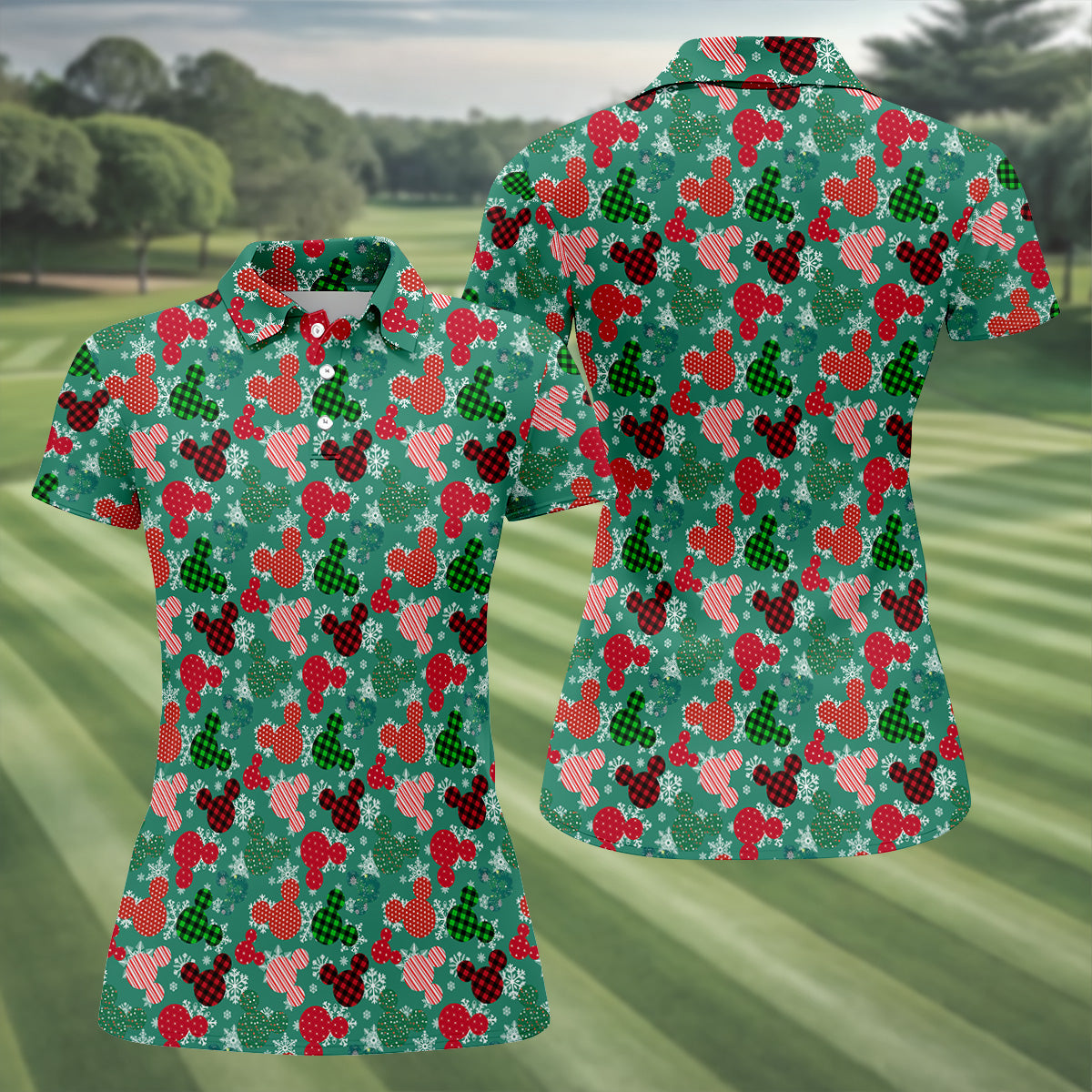 Adorable Cartoon Characters Xmas Golf Shirts, Cute Women's Golf Clothes, Ladies Golf Polos, Christmas Golf Shirt