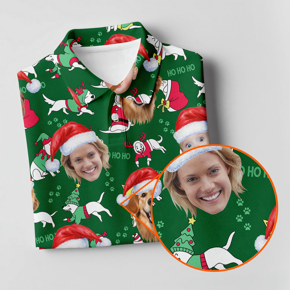 Custom Face Ho Ho Ho Cute White Dog Christmas Golf Shirt, Ladies Golf Shirts, Golf Gifts For Women