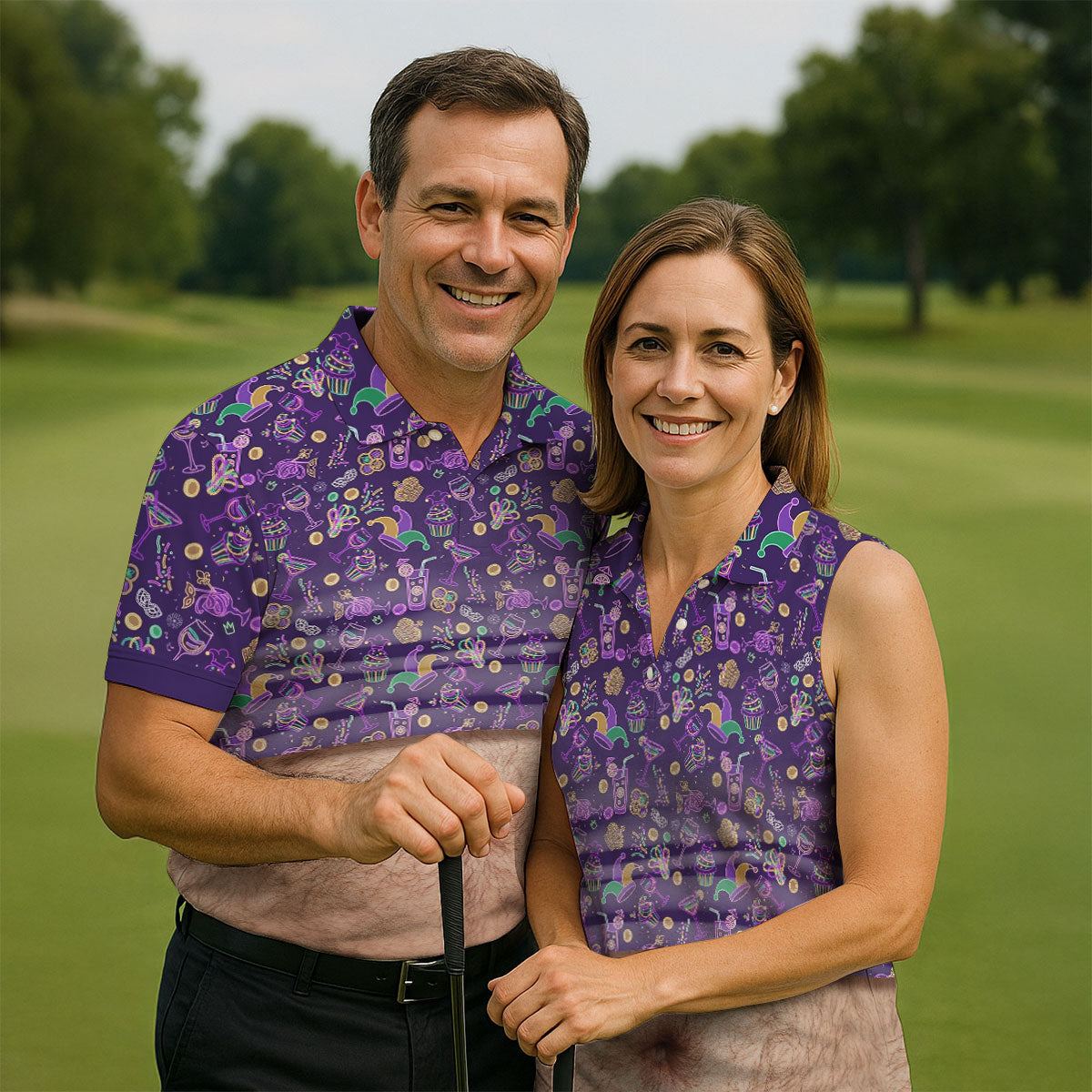 Purple Green Gold Mardi Gras Food Funny Tummy Golf Shirts For Men, Men's Funny Golf Shirts, Polo ShirtFor Men
