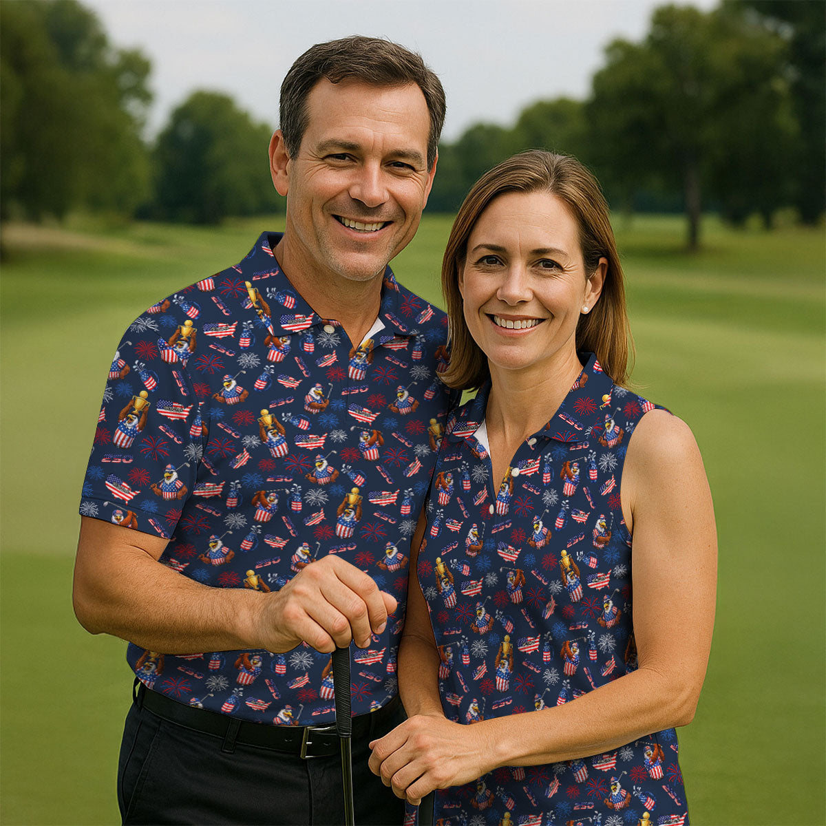 Patriotic Bald Eagle 250 Celebration Golf Tops For Men, 4th Of July Golf Shirts For Men, Men's Golf Polo