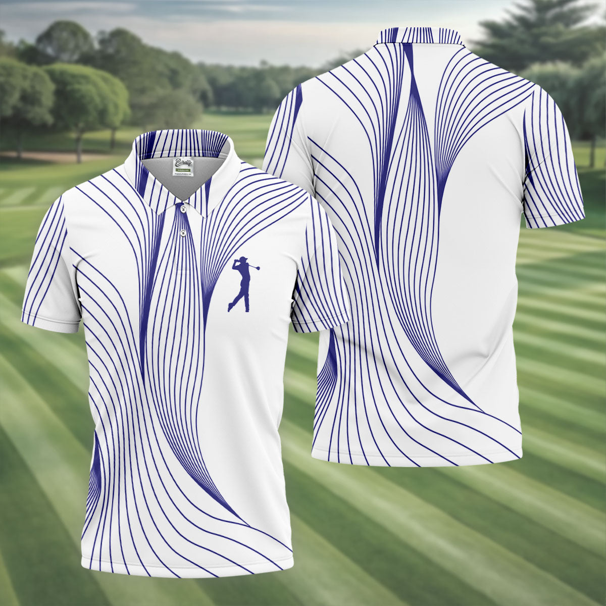 Geometric Line Wavy Line Purple And White Golf Shirts For Men, Men's Golf Shirt, Polo Shirt Men