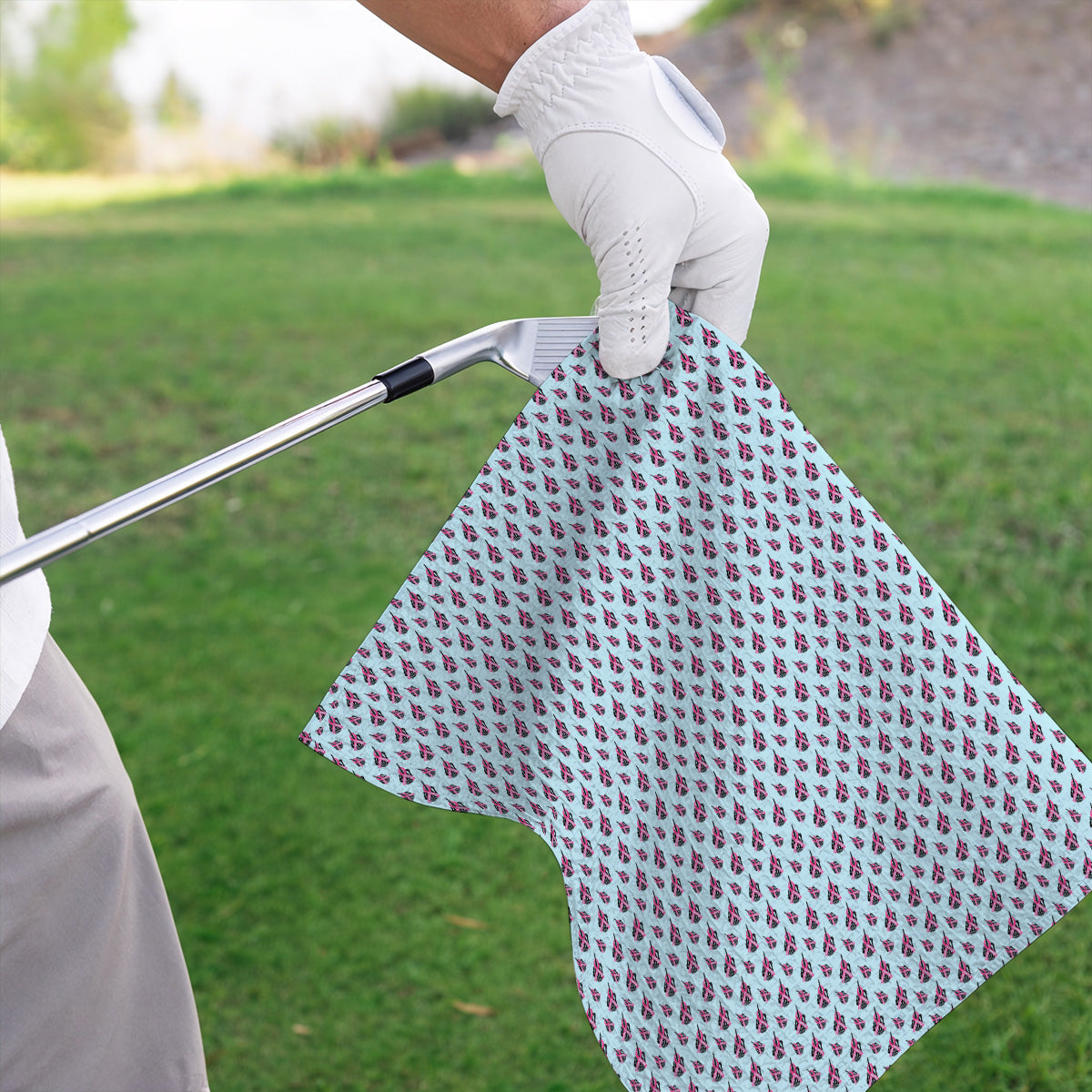 Breast Cancer Awareness Golf Towel, Pink Ribbon Pattern Golf Towels For Breast Cancer Support, Golf Gift For Golfer