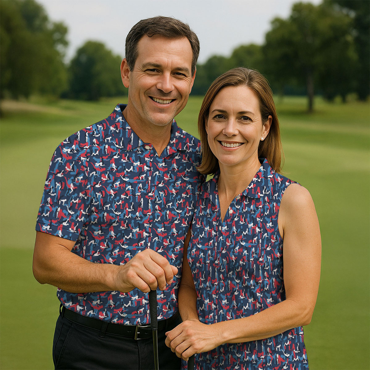 Naughty Position Dirty Humor Red White Blue 250th Anniversary Fun Golf Shirts For Men, Valentines Golf Gift