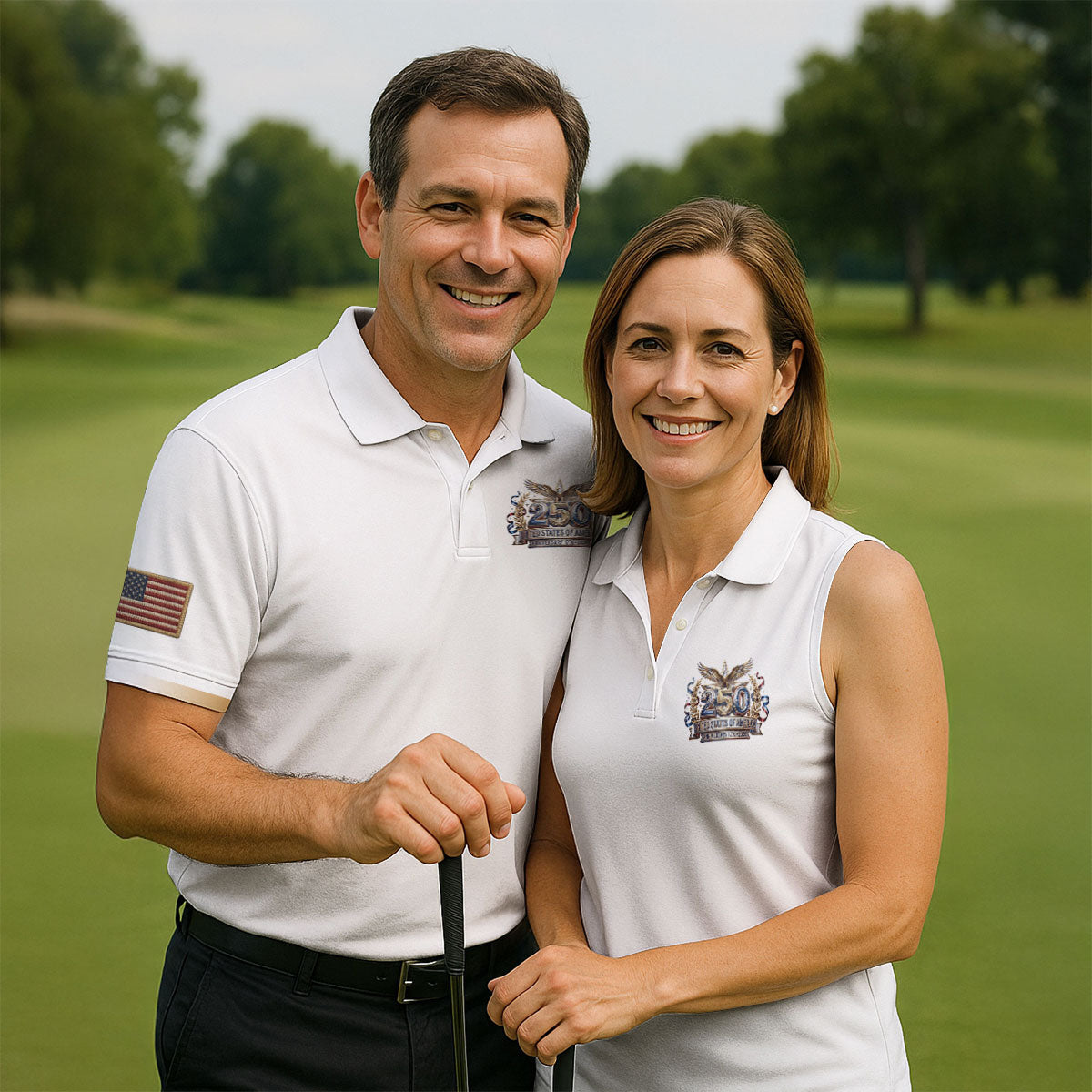 250 Years USA Anniversary 1776-2026 Men's Golf Polo Shirtrica Patriotic Men's White Polo